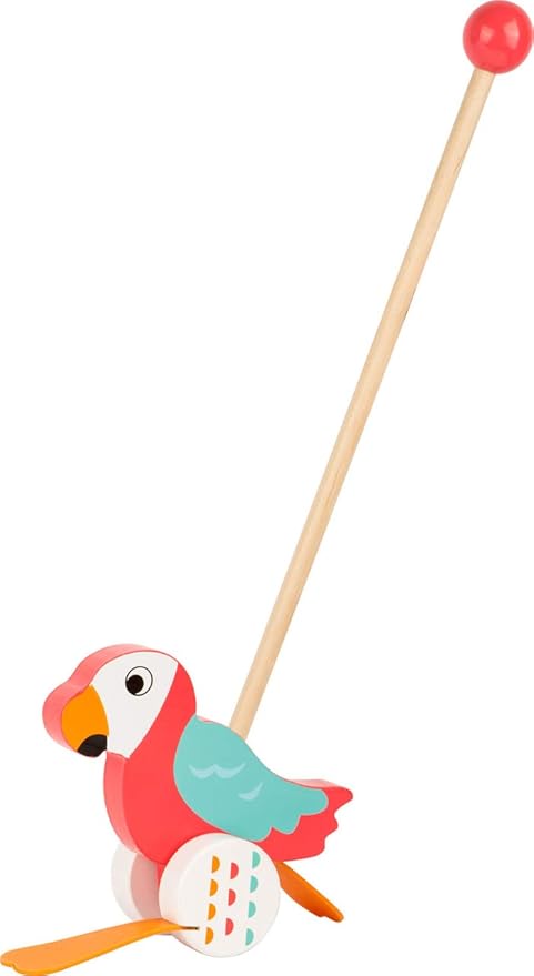 Small Foot 10475 Pushing Animal Parrot Lori Made of Wood, Waddles Along on Every Outing