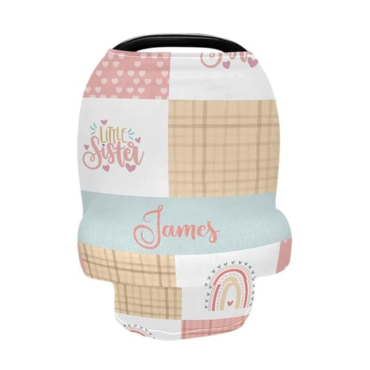 Personalized Baby Car Seat with Name for Girls, Custom Boho Rainbow Car Seat Canopy, Customized Nursing Breastfeeding Cover Infant Carseat Canopies for Newborn Babies