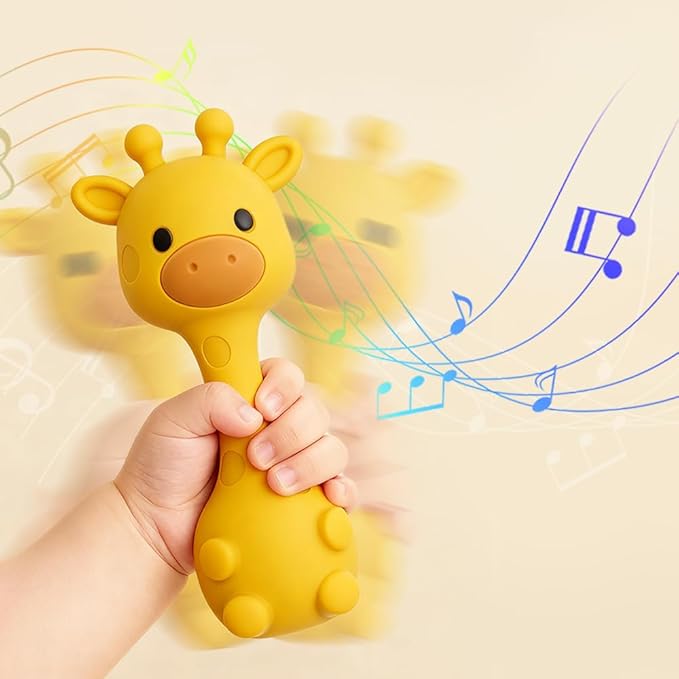 Silicone Little Giraffe Shaker Rattle Toy for Babies | Food Grade Silicone Teether | Easy to Grip | BPA Free (Dusty Lilac)