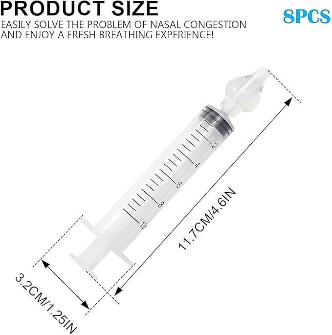 DOERDO Nasal Syringe Irrigator, 8PCS Infant Nasal Irrigator, Silicone Tip Professional Infant Nose Cleaner, Reusable