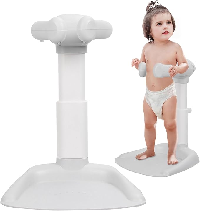 Baby Shower Stand, Adjustable Height Infant Bath Standing Support with Anti-Slip Base, Portable Bath Helper, Hug Tower Bath Shower Support for Infants & Toddlers (Grey 1)