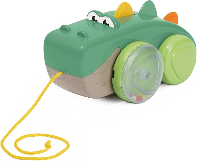 Chicco, Crocodile Pull Along Eco+, Pull Along Toy, 50 cm Long Rope, Wheels with Balls, Tumbling Movement, Recycled Plastic, Made in Italy, Children's Toy from 12-36 Months