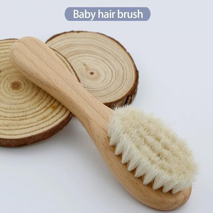 2-pcs Natural Goat Hair Baby Hair Brush - Hypoallergenic & Soft Wooden Handle for Delicate Scalp Massage & Relaxation - Perfect for Newborns & Toddlers”