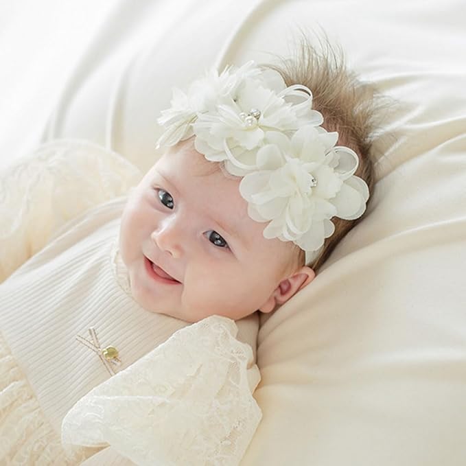 Lace Big Bow Baby Girls Headband Floral Hair Band Toddlers Newborn Infants Christening Baptism Party Hair Accessories for 0-36 Months Elastics Hairband (Style 1)