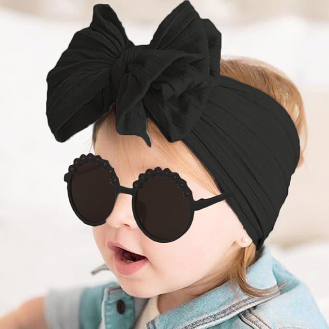 Baby Girls Soft Bows Headband and Daisy Flower Sunglasses Set Hair Bow Headwrap Hair Accessories for Toddler Infant