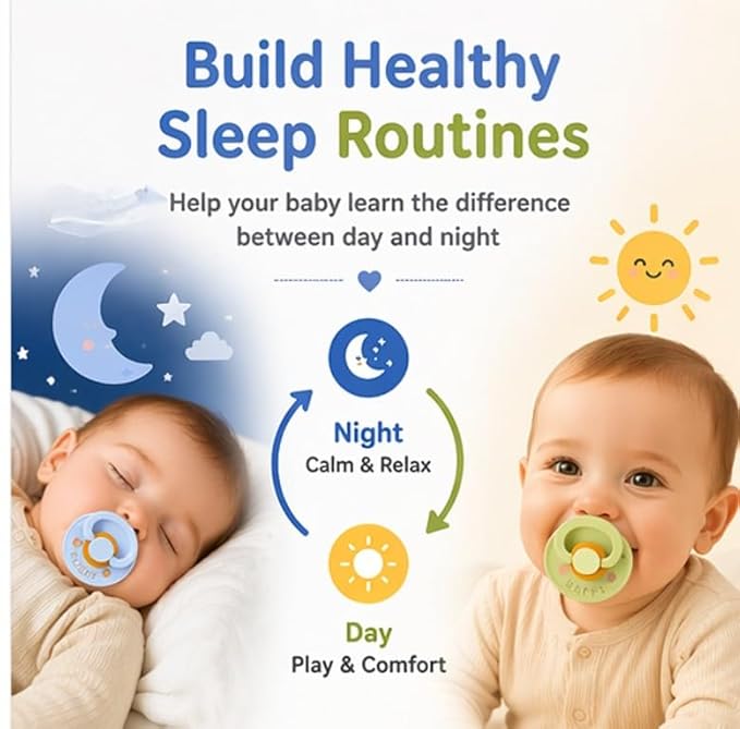 RABENS Silicone Pacifiers 2 Pack Happy & Sleepy Design BPA Free Natural Rubber Nipple Emotional Support for Babies 0–36 Months