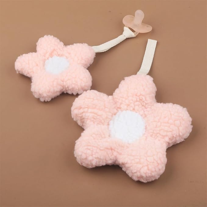 Baby Daisy Pacifier Holder,Light and Soft Dummy Holder Handmade 2 Pack, Decor for Nursing Kids Room（Pink Daisy)
