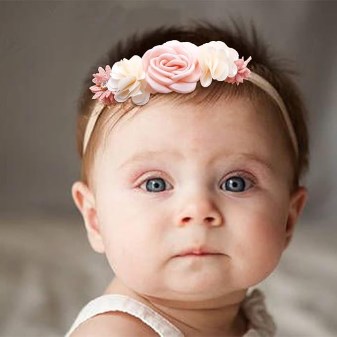 XuoAz Baby Girls Floral Headbands Set-Flower Crown Elastic Hairband for Newborn Toddler Hair Accessories (Pack of 3)