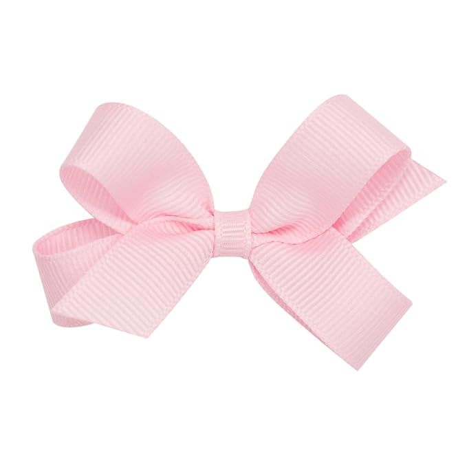 Wee Ones Girls' Classic Grosgrain Hair Bows with Plain Wrap Center, No-Slip Hair Clip, Handmade, Light Pink, Tiny