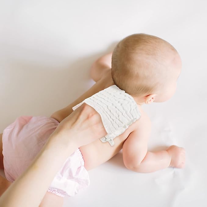 Chumia 30 Pcs Baby Muslin Washcloths Muslin Burp Cloths Baby Towel Natural Cotton Burp Cloths Wipes Soft Newborn Face Towel Absorbent for Face Bath Shower, 12 x 12''(Blue, White, Green, Yellow, Pink)