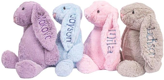 Personalized Super Soft Plush Bunny - Stuffed Animal Toy for Kids - Custom Gift with Embroidered Name on Ear for Easter, (Gray, Medium)