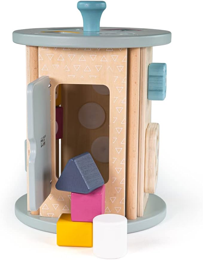 Bigjigs Toys, FSC® Certified Rolling Activity Centre, Wooden Toys, Baby Activity Centres, Wooden Shape Sorter, Toddler Toys, Baby Toys, Baby Wooden Toys, Wooden Activity Cube for 1 Year Olds