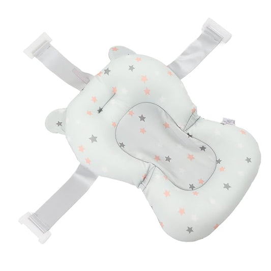 Baby Bath Seat, Baby Bath Tub Cushion for Bathtub Sink for Infant Newborn, Floating Foldable Adjustable Infant Bath Supporter, Easy to Clean (Light Blue Stars)