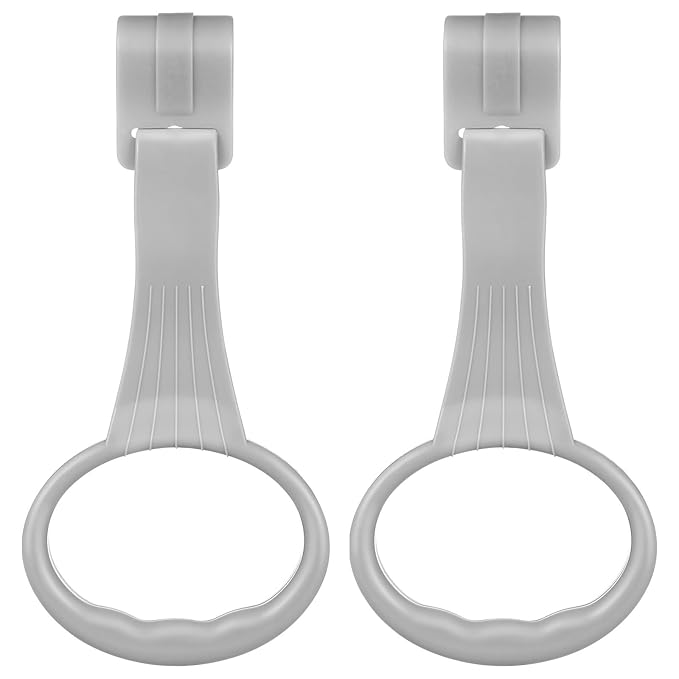 SAFIGLE 2Pcs Baby Playpen Pull up Rings：Pull up Rings for Play Pen，Baby Walking Exercises Assistant - Playpen & Crib Hanging Loop Accessories for Help Stand up Walking Training Tool Newborn (Grey)