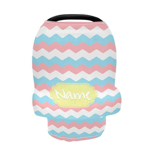 Personalized Baby Car Seat Covers for Boys Girls, Customized Carseat Cover with Name, Infant Carrier Cover Stroller Canopy, Nursing Cover Breastfeeding Scarf for Newborn Babies, Wavy Lines Pattern