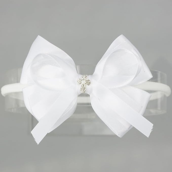 Nihao Baby White Lace Bow Big Baptism Headband for Baby Girls -1 PCS