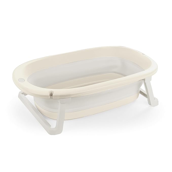 Dolu Nuve Foldable Baby Bathtub, Collapsible Infant and Toddler Bath Tub with Non Slip Feet, Portable Design for Bathroom or Travel, Relax Beige