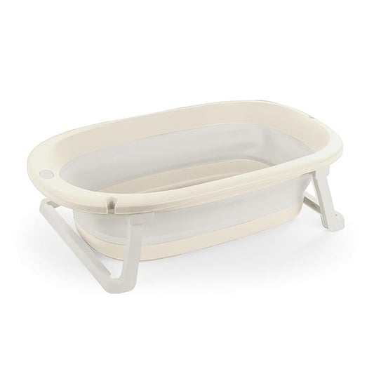 Dolu Nuve Foldable Baby Bathtub, Collapsible Infant and Toddler Bath Tub with Non Slip Feet, Portable Design for Bathroom or Travel, Relax Beige