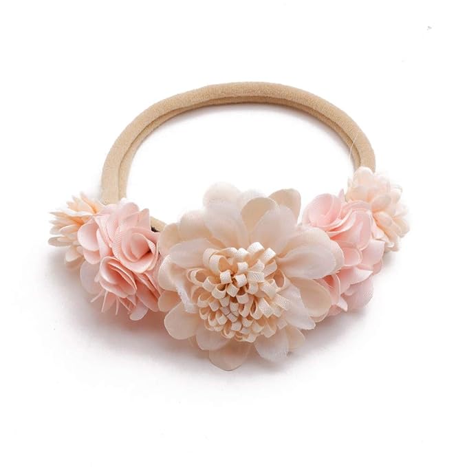 OOSAKU Baby Girl Flower Headbands Set Elastic Floral Headbands 6pcs Soft Nylon Hair Band for Newborn Toddler Hair Accessories