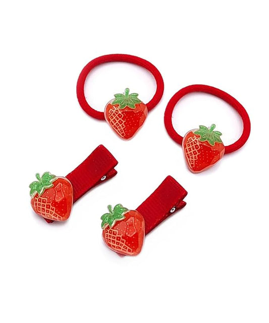 Strawberry Snap Clips Baby Girls Fruit Hair Bow Clips Strawberry Hair Ring Tie BBW24 (4 Pcs-A1)