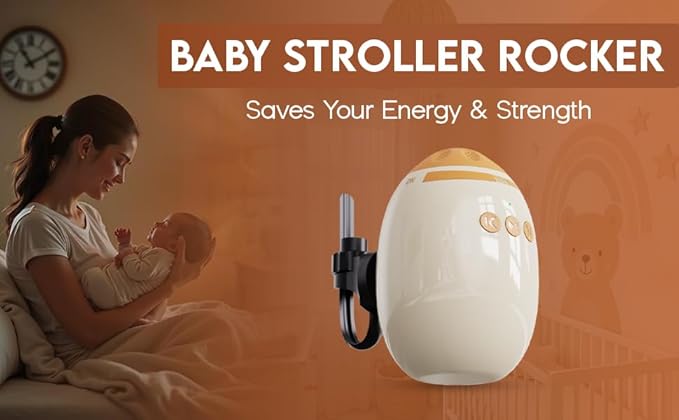 Baby Stroller Rocker with 2 Mounting Brackets, Hands-Free Portable Rocker with White Noise, USB Rechargeable, 11 Sounds, 45-Min Auto-Off, Newborn Essential for Stroller, Bassinet & Travel Crib