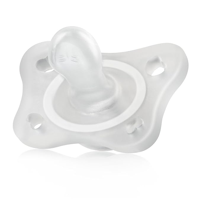 Chicco PhysioForma Mini Orthodontic Pacifier for Babies 0-2 Months, Ultra Light & Small, 100% Soft Silicone, Supports Breathing, One-Piece Design, Included Sterilizing Case, BPA Free, 2-Pack, Clear