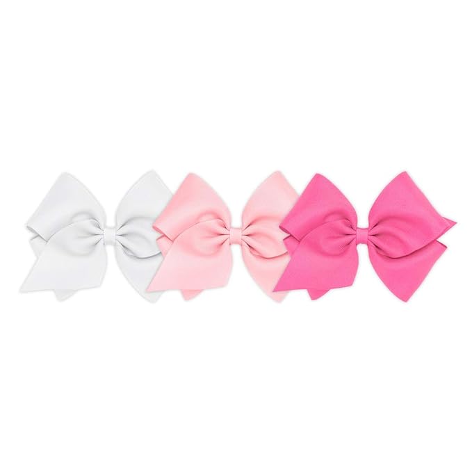 Wee Ones Girls' 3 pc Set Solid Grosgrain Variety Pack on a WeeStay No-Slip Hair Clip, Mini King, White, Light Pink, and Hot Pink