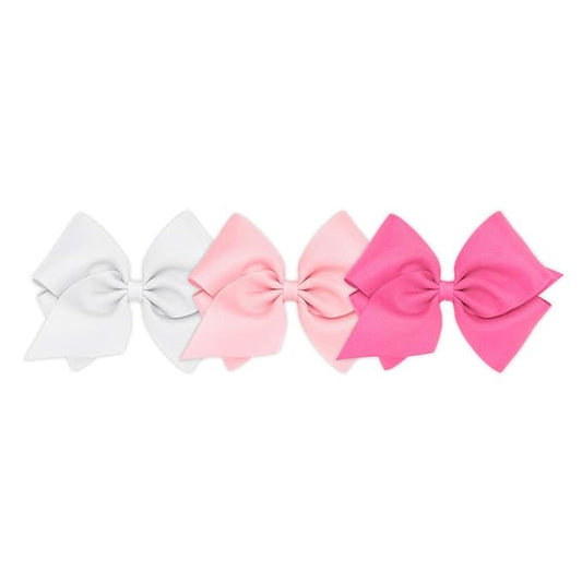 Wee Ones Girls' 3 pc Set Solid Grosgrain Variety Pack on a WeeStay No-Slip Hair Clip, Mini King, White, Light Pink, and Hot Pink