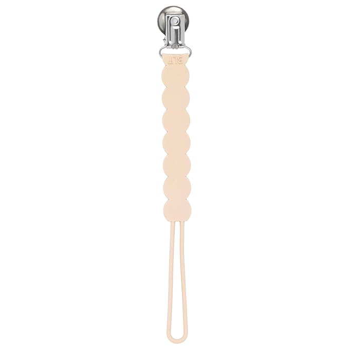 Three Little Tots All Silicone Modern, Short and Safety Tested Pacifier Clip (Tan, Waverly)