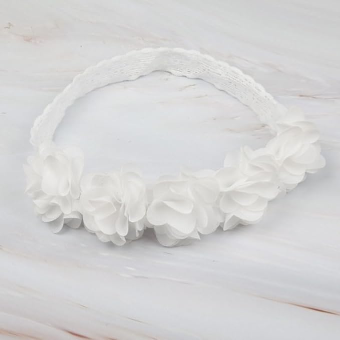 Lace Flower Bow Baby Girls Headband Pink Knot Infant Wrap Soft Chiffon Elastic Baby Turban Hair Band for Newborn Infant Toddler Kids (White A)