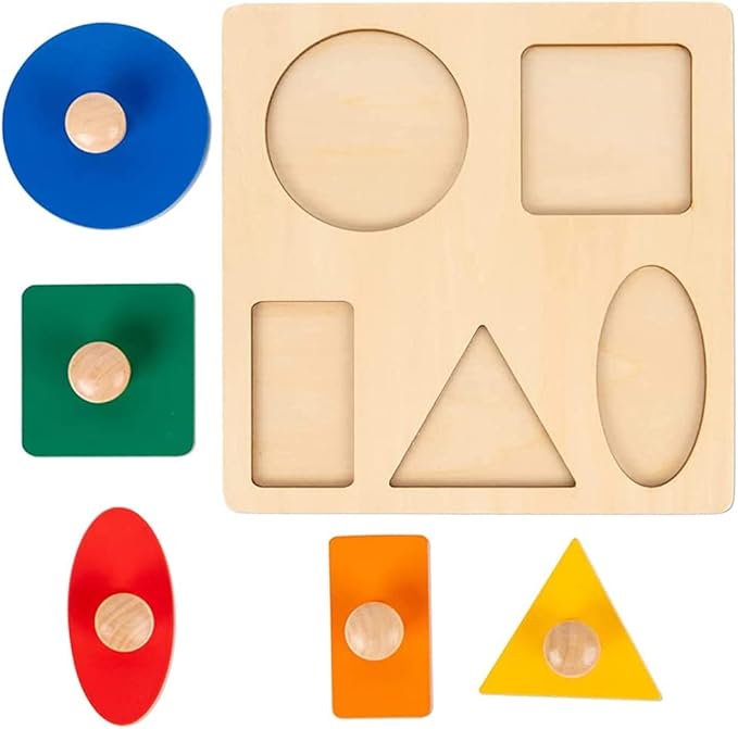 Montessori Multi Shape Wooden Puzzle Toy Baby Toddler First Jumbo Wood Peg Educational Basic (5 Geometry Shape)