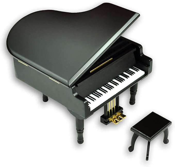 BinkeGG Play (Brahm's Lullaby) Black Wooden Grand Piano Wind up Music Box with Sankyo Musical Movement (65 Tunes Option)