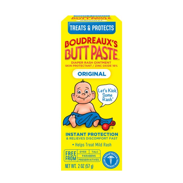 Boudreaux's Butt Paste Original Diaper Rash Cream, Ointment for Baby, 2 oz Tube (Pack of 6)