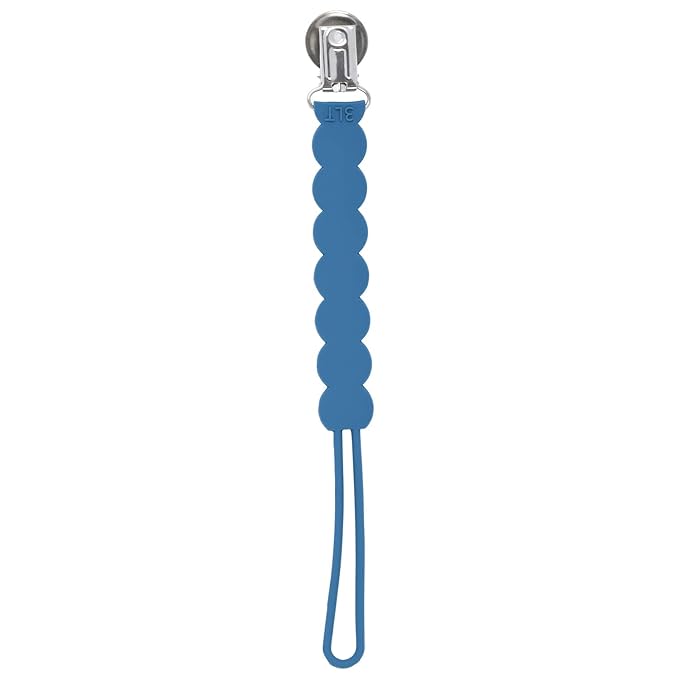 Three Little Tots All Silicone Modern, Short and Safety Tested Pacifier Clip (Blue, Waverly)
