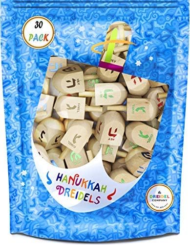 25-Pack Natural Wood Dreidels Hanukkah Draydel with English Transliteration & Instruction Cards