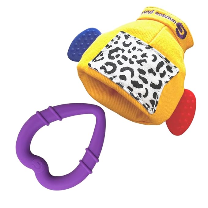 Gummee Teething Glove - Teething Mitten for Babies with Detachable Teething Ring & Side Teethers for Babies 3-6 Months (up to 9 Months), 100% Cotton Baby Teething Glove, Yellow Teething Glove