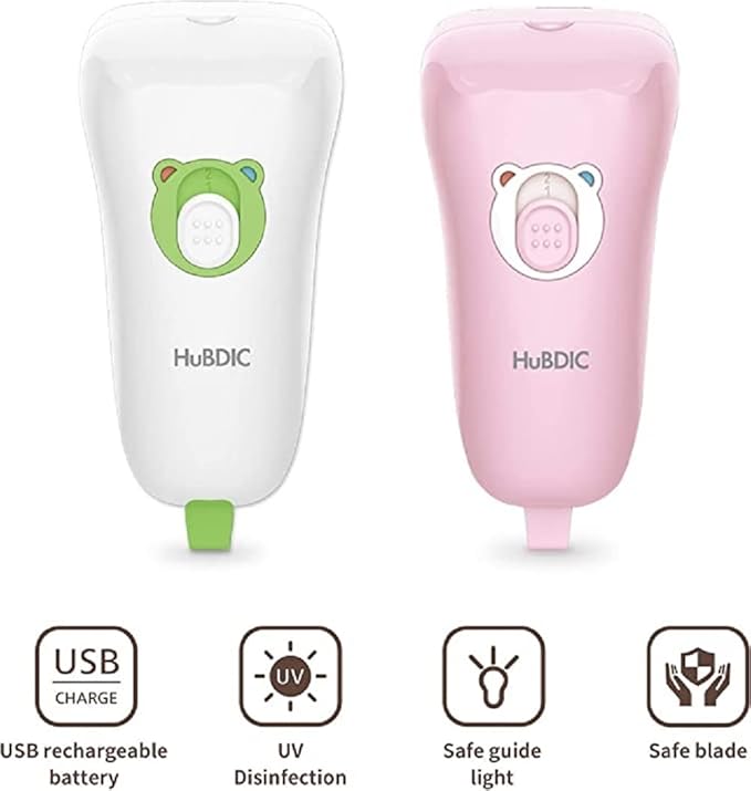 HubiBaby Baby Nail Trimmer Electric, Nail File Baby Nail Clippers, Safe 2 Speed Trimmer with Skin Guard, Rechargeable and Portable, Safe for Newborn, Infant, Toddler, and Adults (White)