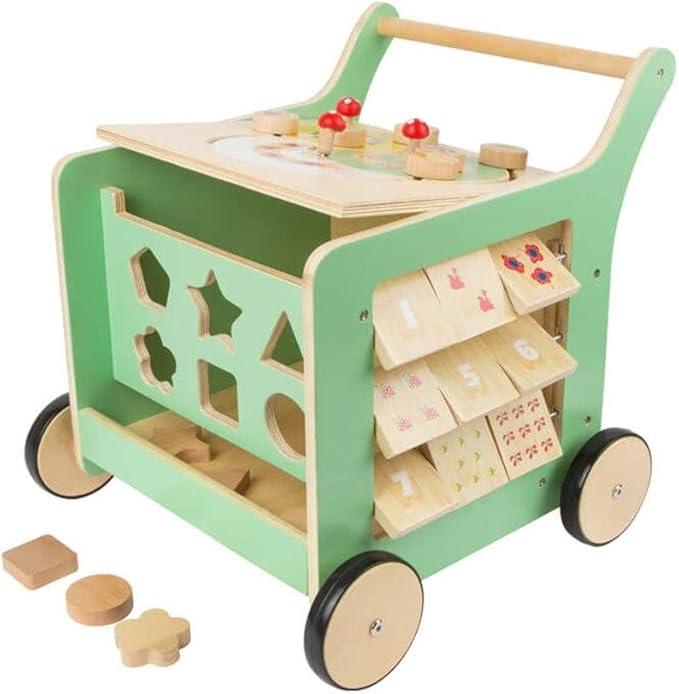 Small Foot Wooden Toys Premium Pastel Wooden Baby Walker and playcenter Move it! Designed for Toddlers 12+ Months, Multi (10947)