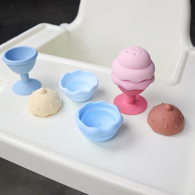Bath Toys, Silicone Ice Cream Stacking Toy, Baby Bath Toy, Connect, Build, Create - Bathtub Toys