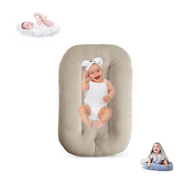 Baby Lounger for Infants Babies 0-15 Months, Bionic Organic Lounger for Baby, Soft Cotton Breathable Infant Floor Seats & Loungers for Newborn Baby Shower Gifts (Gray Baby Lounger)