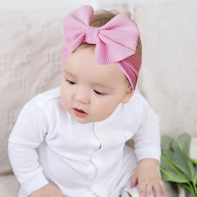Hjiaruiky 3PCS Baby Girl Bows Baby Headbands Newborn Bow Big Stretchy Nylon Headbands for Baby Girls Hair Bows Hair Accessories for Infant White Pink Red
