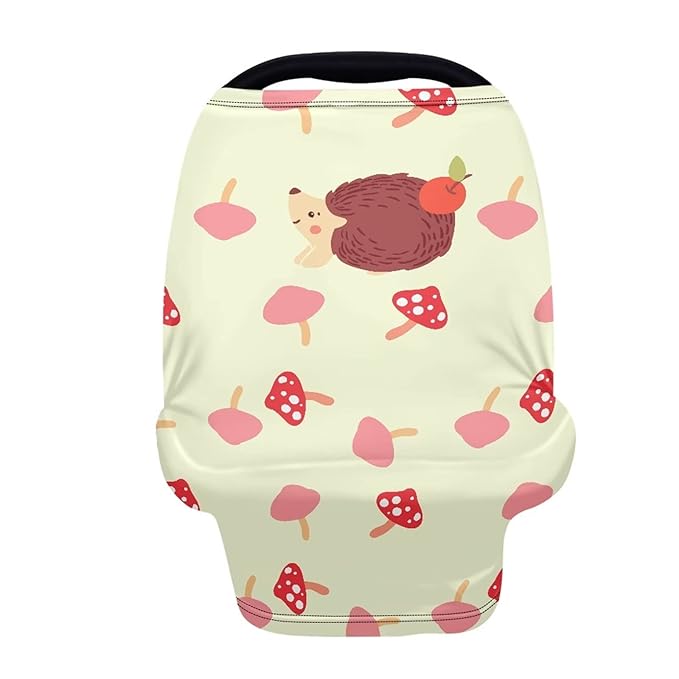 Forchrinse Hedgehog Mushroom Stretchy Nursing Cover Breastfeeding Cover for Babie Soft Car Seat Cover Breathable Infant Carseat Canopy Washable