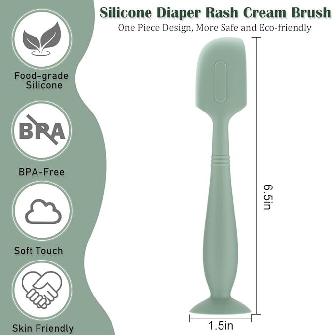 Baby Diaper Cream Spatula,3 Pack Silicone Diaper Cream Applicator Baby Butt Paste Spatula Diaper Cream Brush for Newborn Baby, 1 x Large Size (Green&Blue&Khaki)