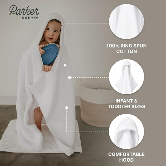 Parker Baby Co. Premium 100% Soft Ring Spun Cotton Hooded Toddler and Kid Bath Towel Plush Towel with Hood for Toddlers and Children
