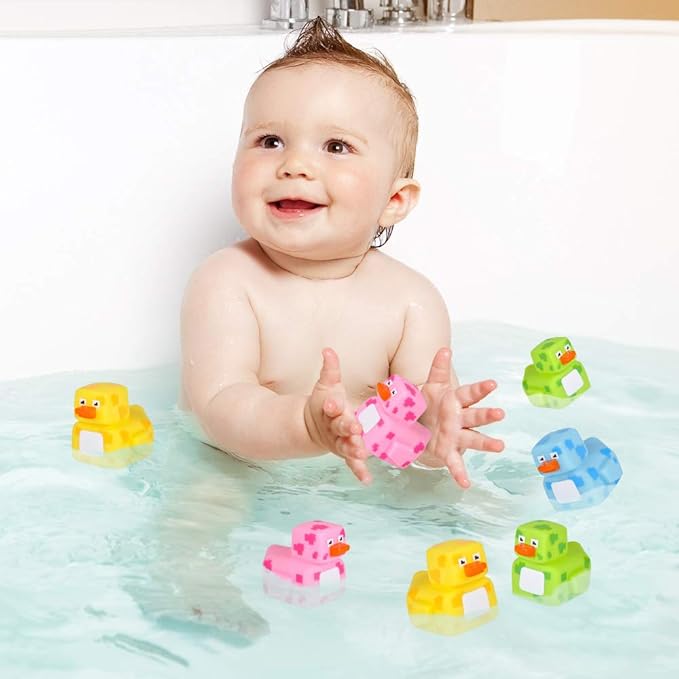 ArtCreativity 2.25 Inch Pixelated Rubber Duckies for Bath, Pack of 12 – Colorful Rubber Ducks in Bulk, Fun Bath Tub & Pool Toys, Cute Party Favors, Carnival Prizes, and Decorations
