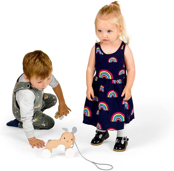Bigjigs Toys FSC® Certified Bunny & Baby Pull Along Toy - Eco-Friendly Rabbit Pull Along with Cord & Baby Bunny Push-Along, Quality Pull Along Toys for 1 Year Olds, Wooden Baby Toys