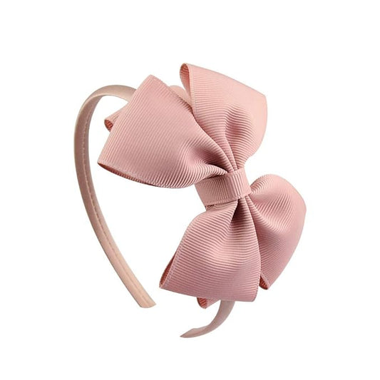 Baby Girl's 4 Inch Double Layer Bow knot Headband Pure Color Ribbed Band Hair Hoop (Lotus Root Pink)