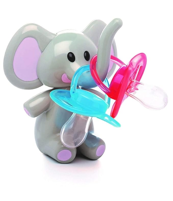 melii Elephant Pacifier Holder – Pacifier Storage – Grey with Pink Ears