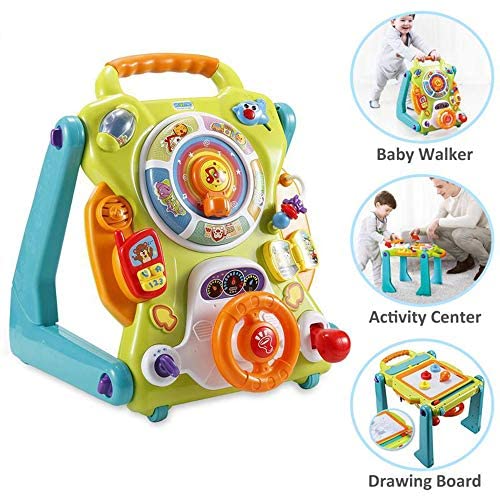 NuoPeng 3-in-1 sit-to-Stand Baby Walker, an All in 1 Learning Walker, Entertainment Table, Drawing Board for Infant Development (White/Gray)