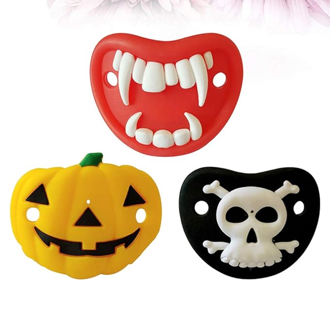 TOYANDONA 3pcs Baby Pacifiers Halloween Elements Design Pumpkin Skeleton Vampires Fangs Shaped Pacifier for Baby Toddlers Infants